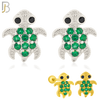 925-ES195 - Screw Ball Back - .925 Sterling Silver Turtle Design Earring Stud with Green Zircon image 0