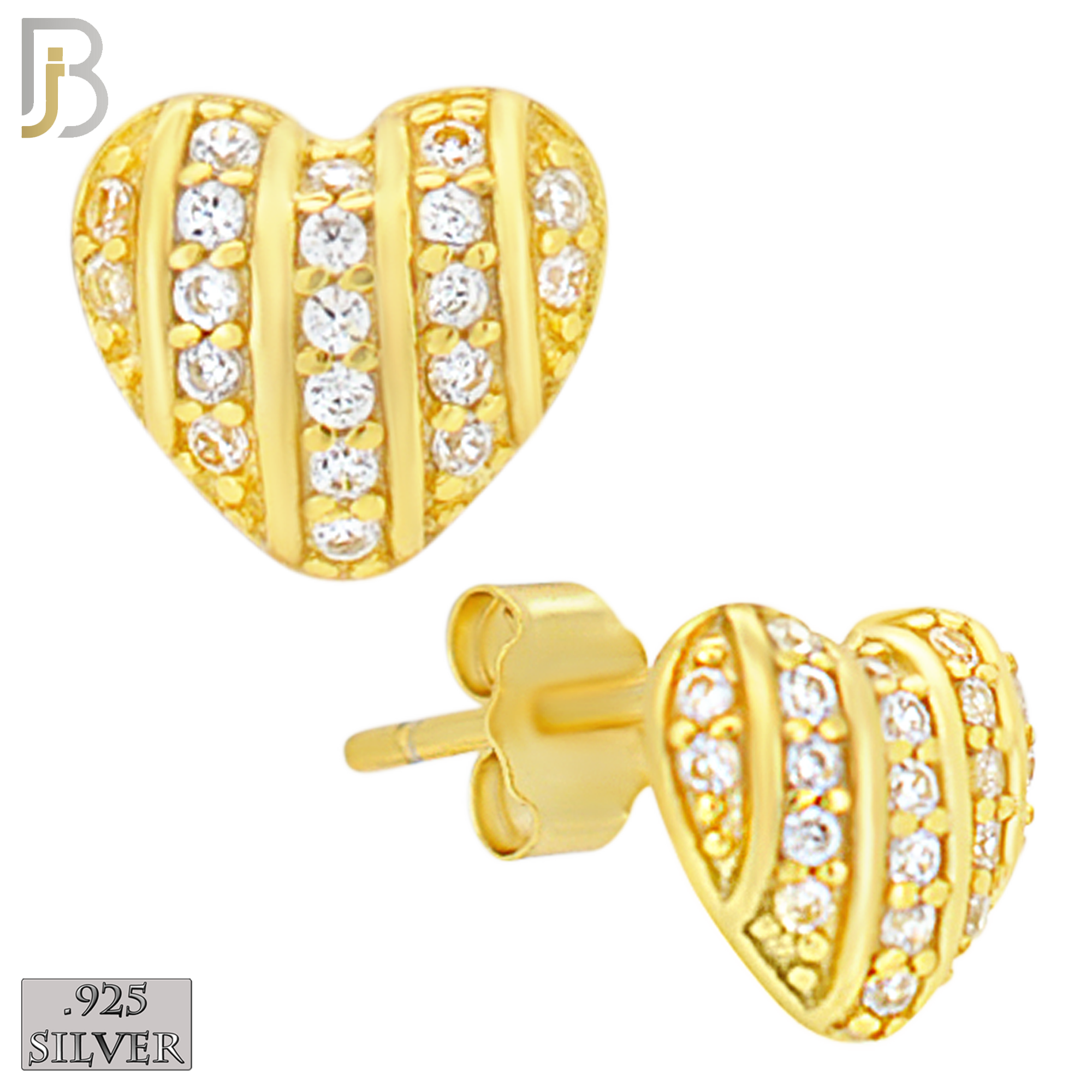 925-ES477 - 925 Sterling Silver CZ Studded Heart Push Back Stud Earring image 1