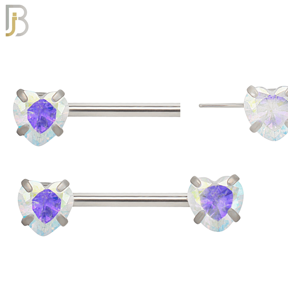 NP71 - 316L Surgical Steel Push In Heart Shaped Zircon in Stamping Four Prong Setting Nipple Ring image 1