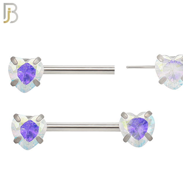 NP71 - 316L Surgical Steel Push In Heart Shaped Zircon in Stamping Four Prong Setting Nipple Ring image 1