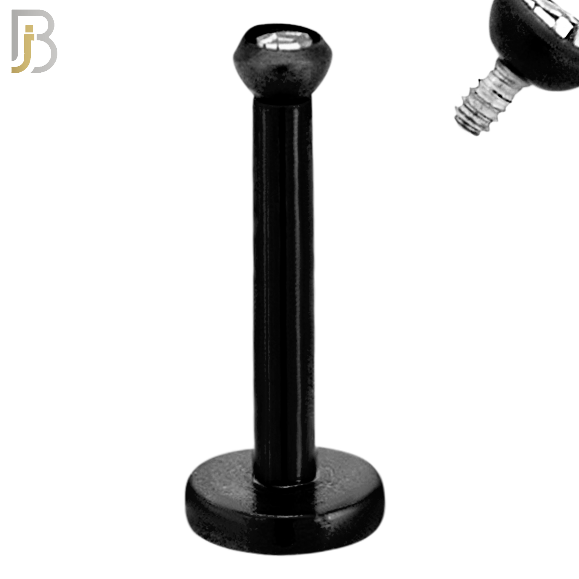 LB07K - 316L Surgical Steel Black Plated Bar Press Fit Zircon Bezel Monroe Labret Screw Internally Threaded  Flat Back (PACK OF 6) image 1