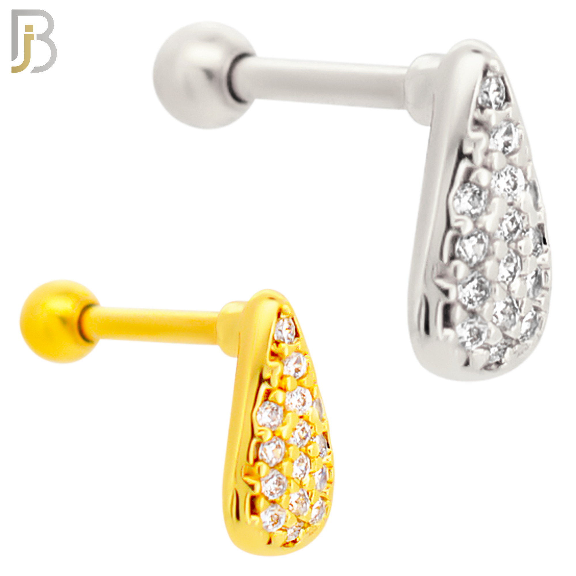 TB14 - 316L Surgical Steel Teardrops Design with Zircon Tragus Barbell Cartilage Piercing Screw Ball (PACK OF 6) image 0