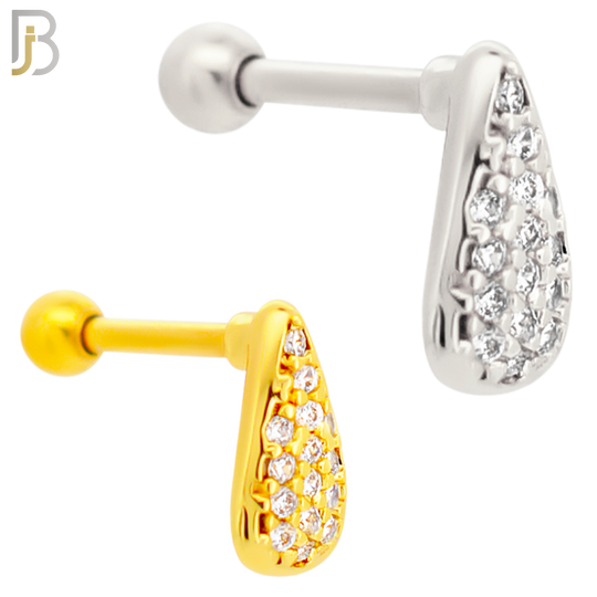 TB14 - 316L Surgical Steel Teardrops Design with Zircon Tragus Barbell Cartilage Piercing Screw Ball (PACK OF 6) image 0