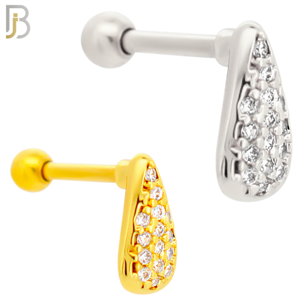TB14 - 316L Surgical Steel Teardrops Design with Zircon Tragus Barbell Cartilage Piercing Screw Ball (PACK OF 6) image 0