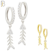 ES113 - 316L Stainless Steel Dangling Skeleton Fish with Zircon Huggies Clip On image 0