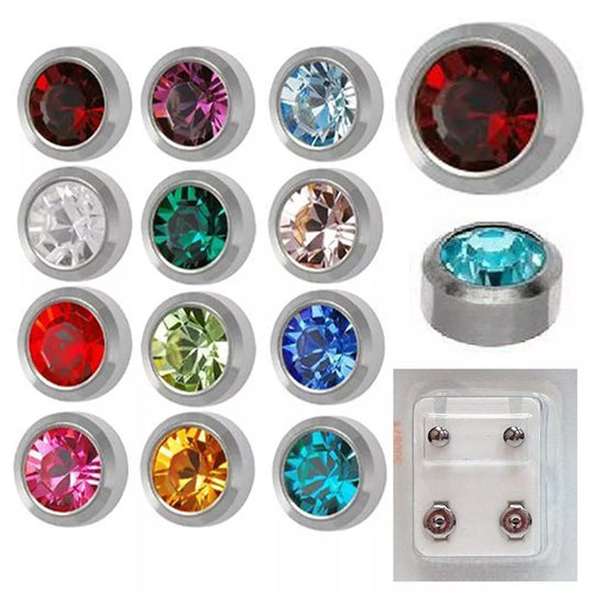 213 - 316L Surgical Steel Assorted Birthstone Caflon Earrings Bezel Round Piercing  Pack of 12 image 0