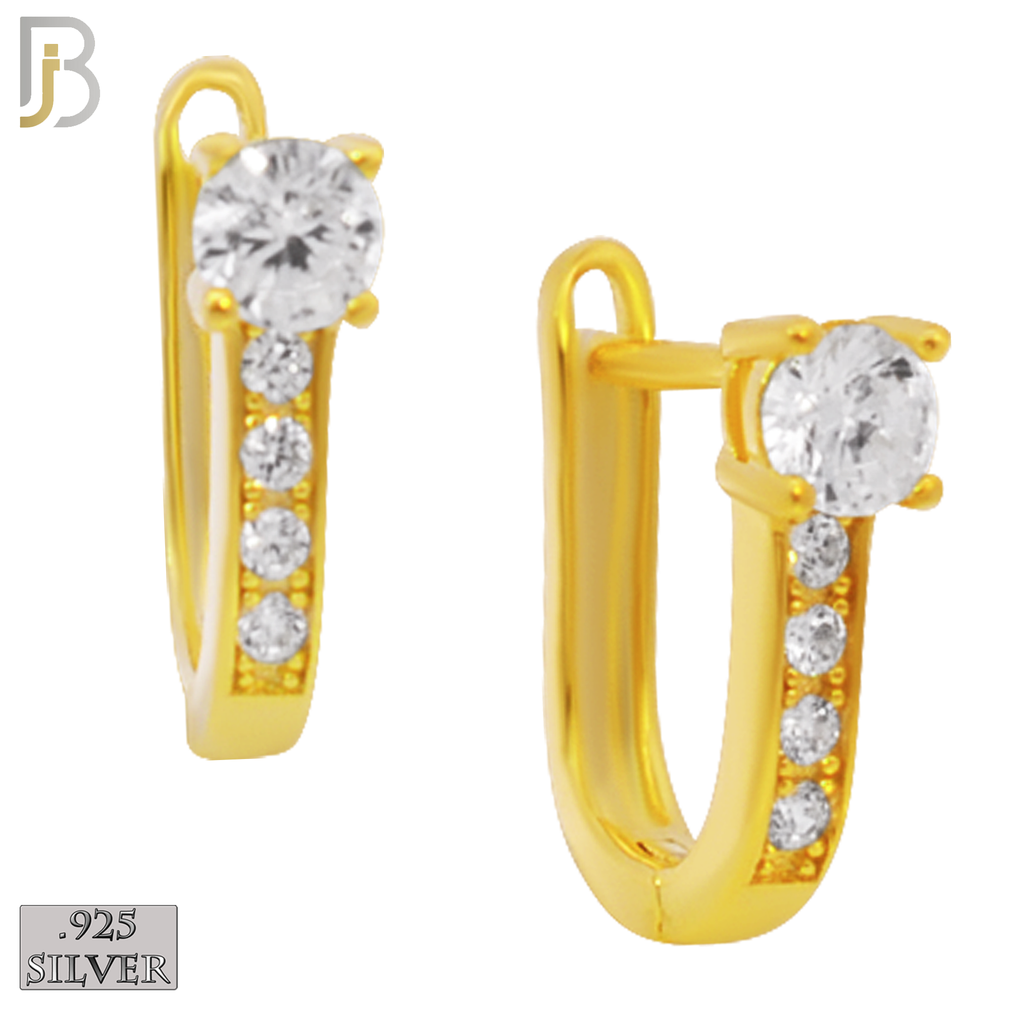 925-ES260 - .925 Sterling Silver Oval Hoops with Round Prong Zircon In top Design Earrings Clip on Lock image 2