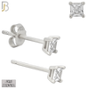 925-ES72-SC - .925 Sterling Silver Rhodium Plated Earring Stud Casting Square Princess Cut Prong Setting Clear Zircon image 2