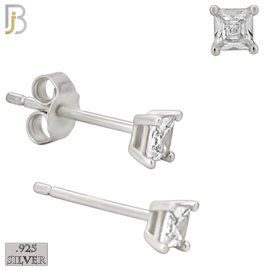 925-ES72-SC - .925 Sterling Silver Rhodium Plated Earring Stud Casting Square Princess Cut Prong Setting Clear Zircon image 2