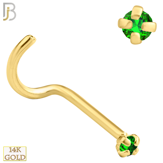 14-NR03CYE - 20g 14k Yellow Gold Nose Screw with Emerald Colored CZ - 1.5mm image