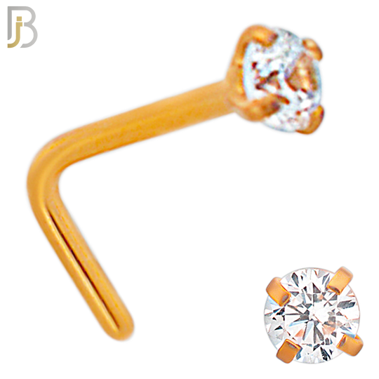 NR10R - 316L Surgical Steel Rose Gold Plated Nose L-Shape Prong Set Zircon Round Nose Ring (PACK OF 6) image 3