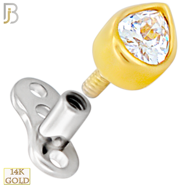 14-G23-DM11 - 14k Titanium Anchor with 14k Gold Top Pear Shaped CZ in Bezel Set Dermal  - Internally Threaded image 2