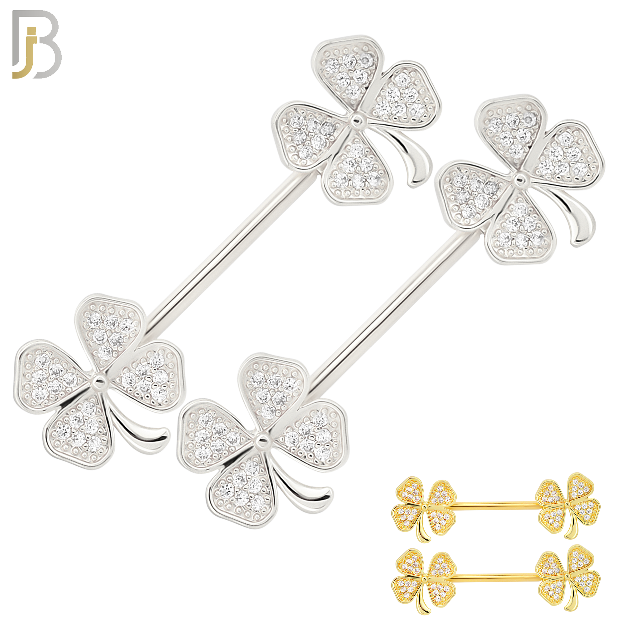 NP30 - 316L Surgical Steel Screw Flower Design with Zircon Nipple Ring Piercing  Pair image 0