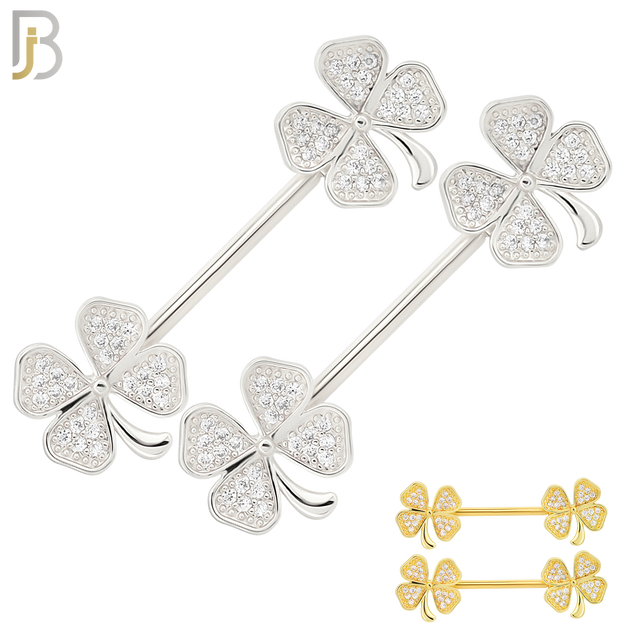 NP30 - 316L Surgical Steel Screw Flower Design with Zircon Nipple Ring Piercing  Pair image 0