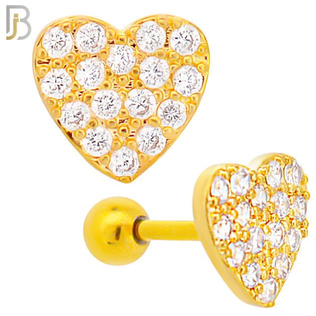 TB51 - 316L Stainless Steel and Brass Heart with Multi Zircon Design Tragus Barbell Cartilage Piercing Externally Threaded (PACK OF 6) image 3