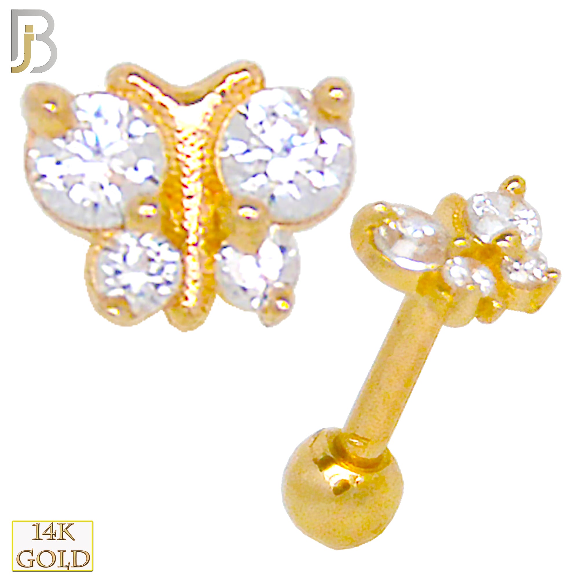 14-TB04 - 14k Yellow Gold Screw Back Butterfly Design with Zircon Tragus Barbell Cartilage Earring image 0