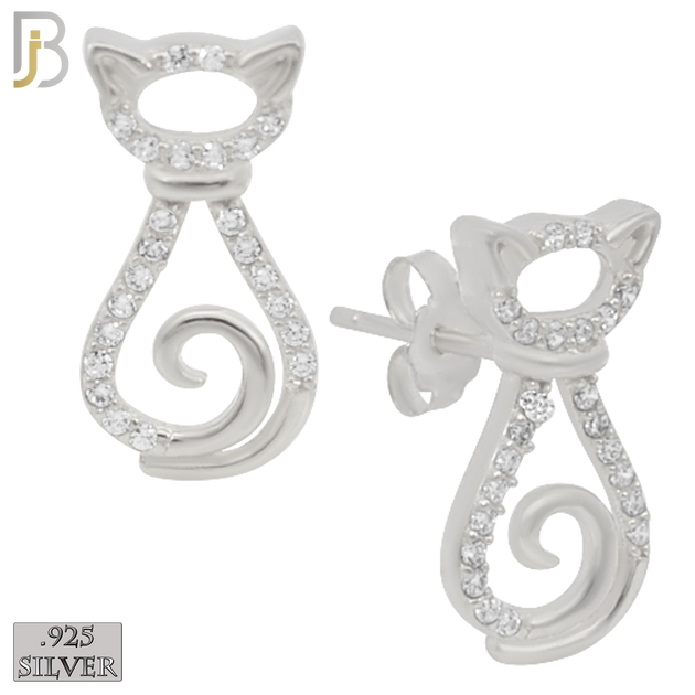 925-ES218 – .925 Sterling Silver Cat Design Earring Stud with Zircon image 1