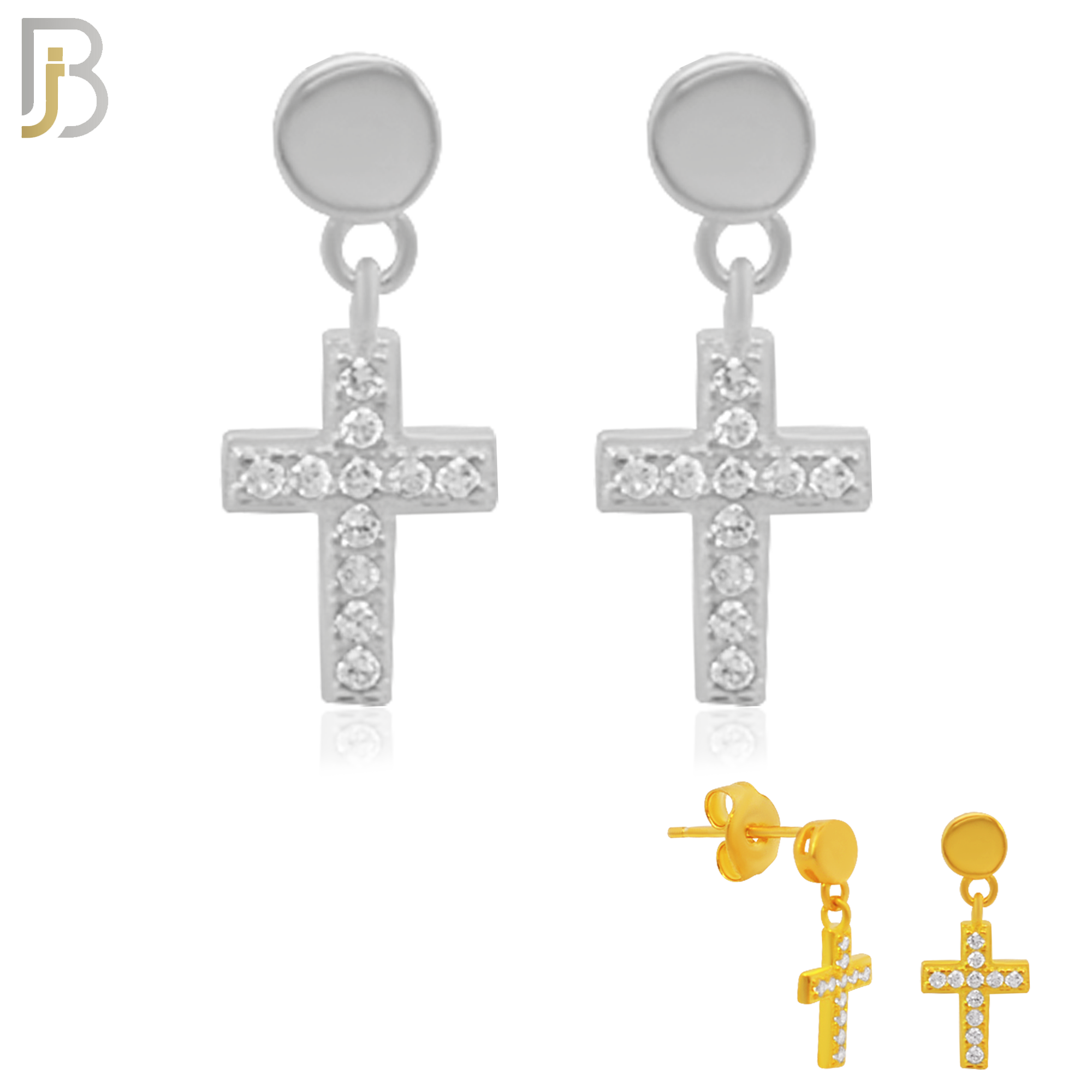 925-ES184 -  .925 Sterling Silver Dangling Cross Design Earrings Stud image 0
