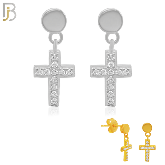 925-ES184 -  .925 Sterling Silver Dangling Cross Design Earrings Stud image 0