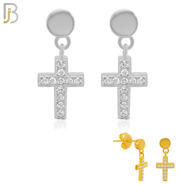 925-ES184 -  .925 Sterling Silver Dangling Cross Design Earrings Stud image 0