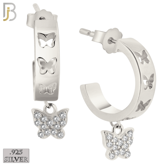 925-ES403 - .925 Sterling Silver Dangling CZ Studded Butterfly Half Hoop Earrings image 0