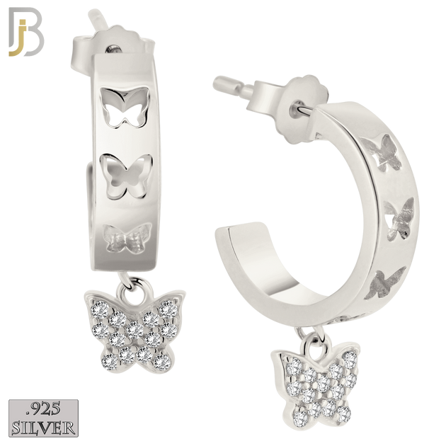 925-ES403 - .925 Sterling Silver Dangling CZ Studded Butterfly Half Hoop Earrings image 0