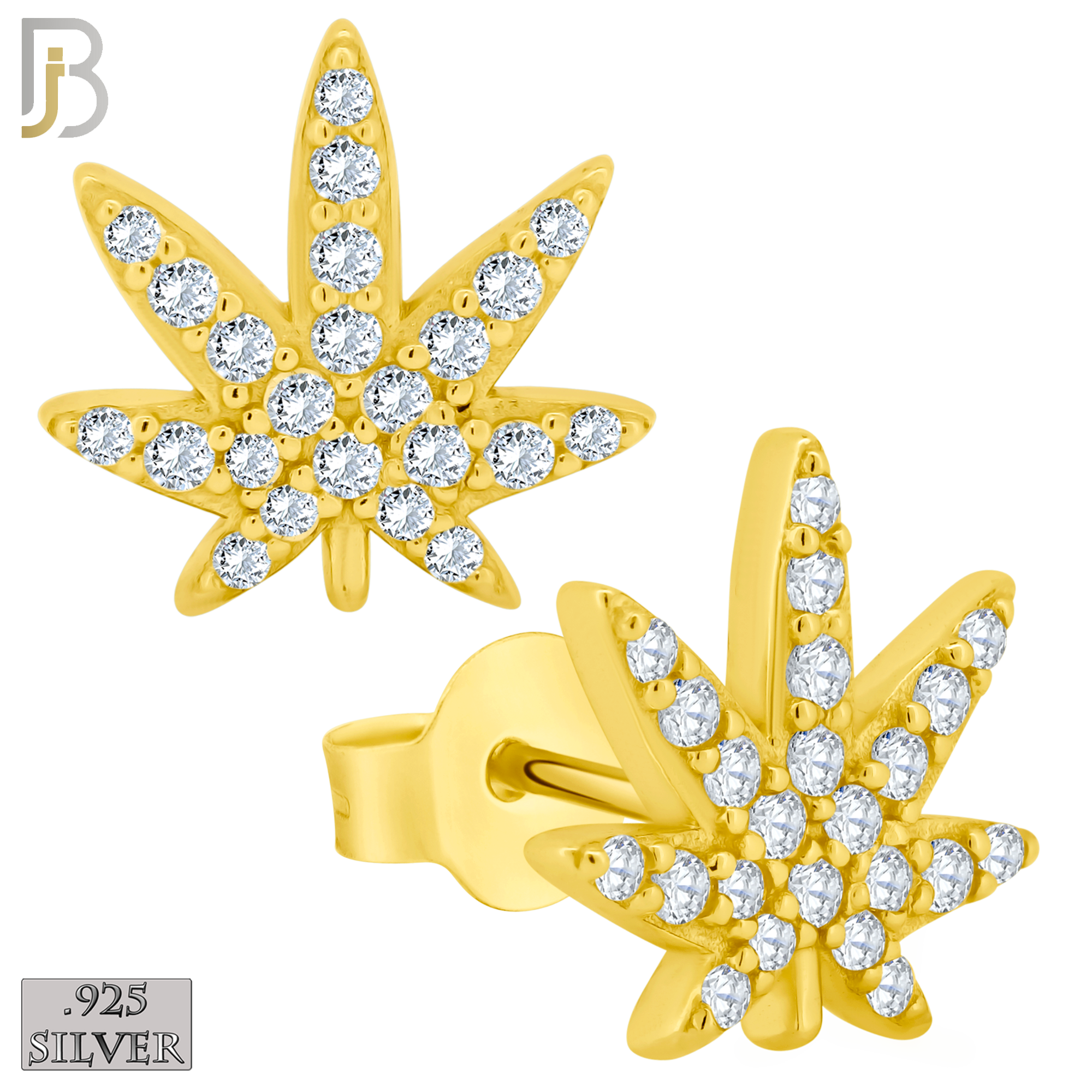 925-ES238 – .925 Sterling Silver Marijuana Leaf with Zircon Design Earring Stud image 2