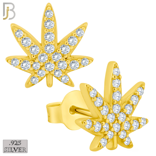 925-ES238 – .925 Sterling Silver Marijuana Leaf with Zircon Design Earring Stud image 2