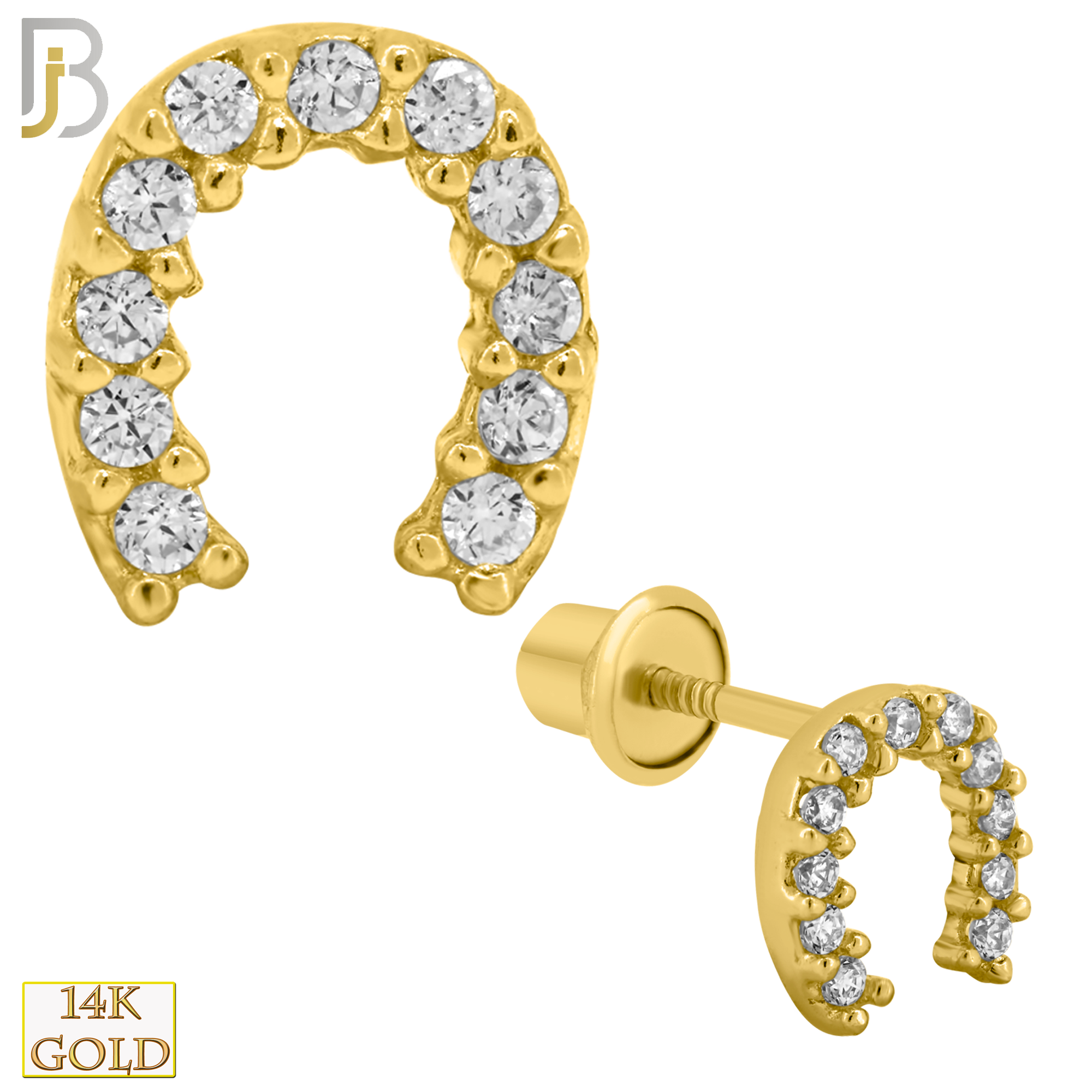 14-ES208 - 14k Solid Gold Horseshoe Design Earring Stud with Clear Zircon image 0