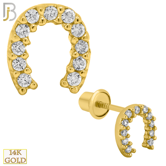 14-ES208 - 14k Solid Gold Horseshoe Design Earring Stud with Clear Zircon image 0