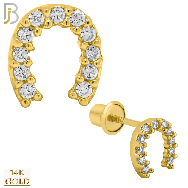 14-ES208 - 14k Solid Gold Horseshoe Design Earring Stud with Clear Zircon image 0