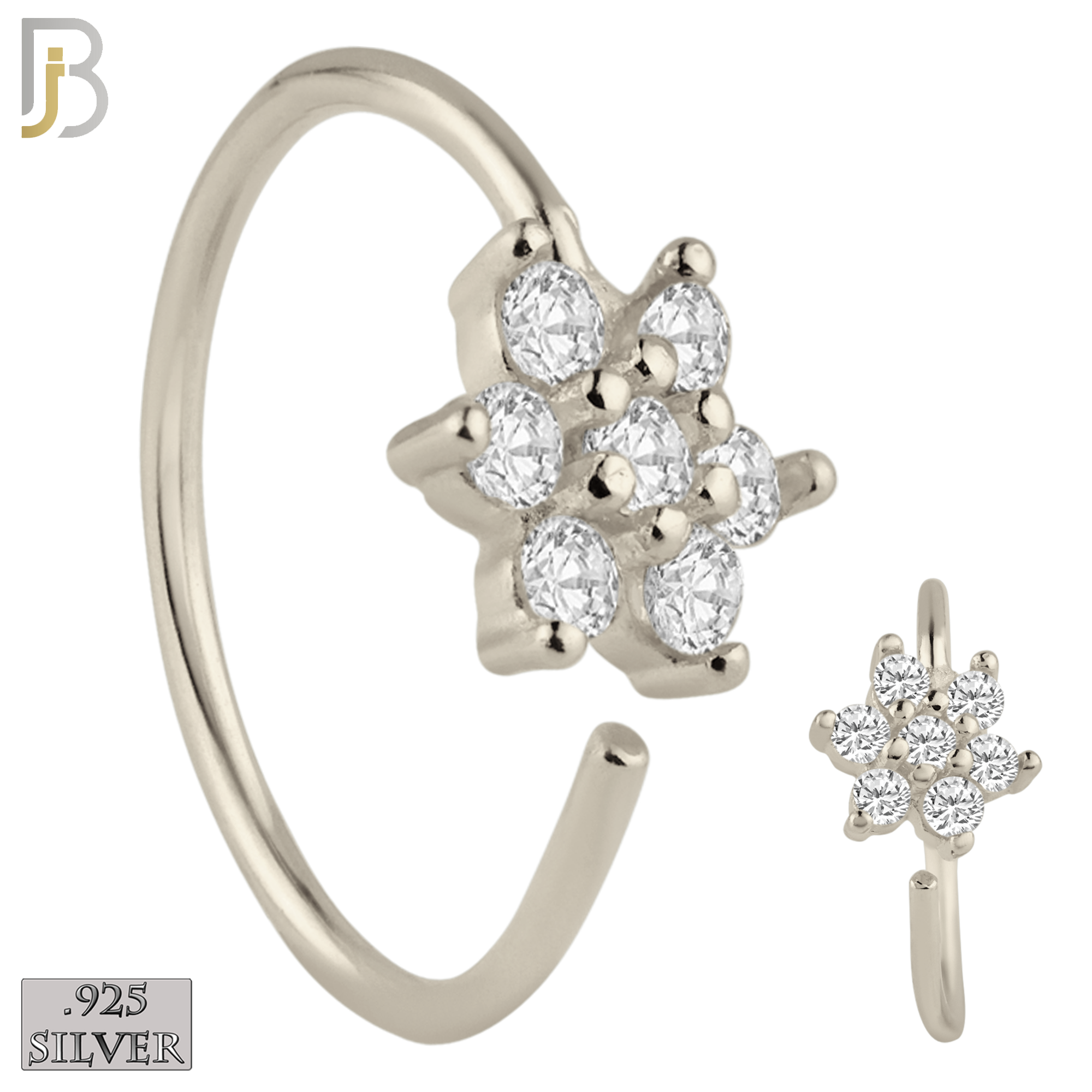925-CT31 - 925 Sterling Silver Flower Design Nose Hoops 22g Thick 8mm wide (PACK OF 6) image 0