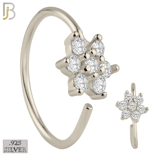 925-CT31 - 925 Sterling Silver Flower Design Nose Hoops 22g Thick 8mm wide (PACK OF 6) image 0