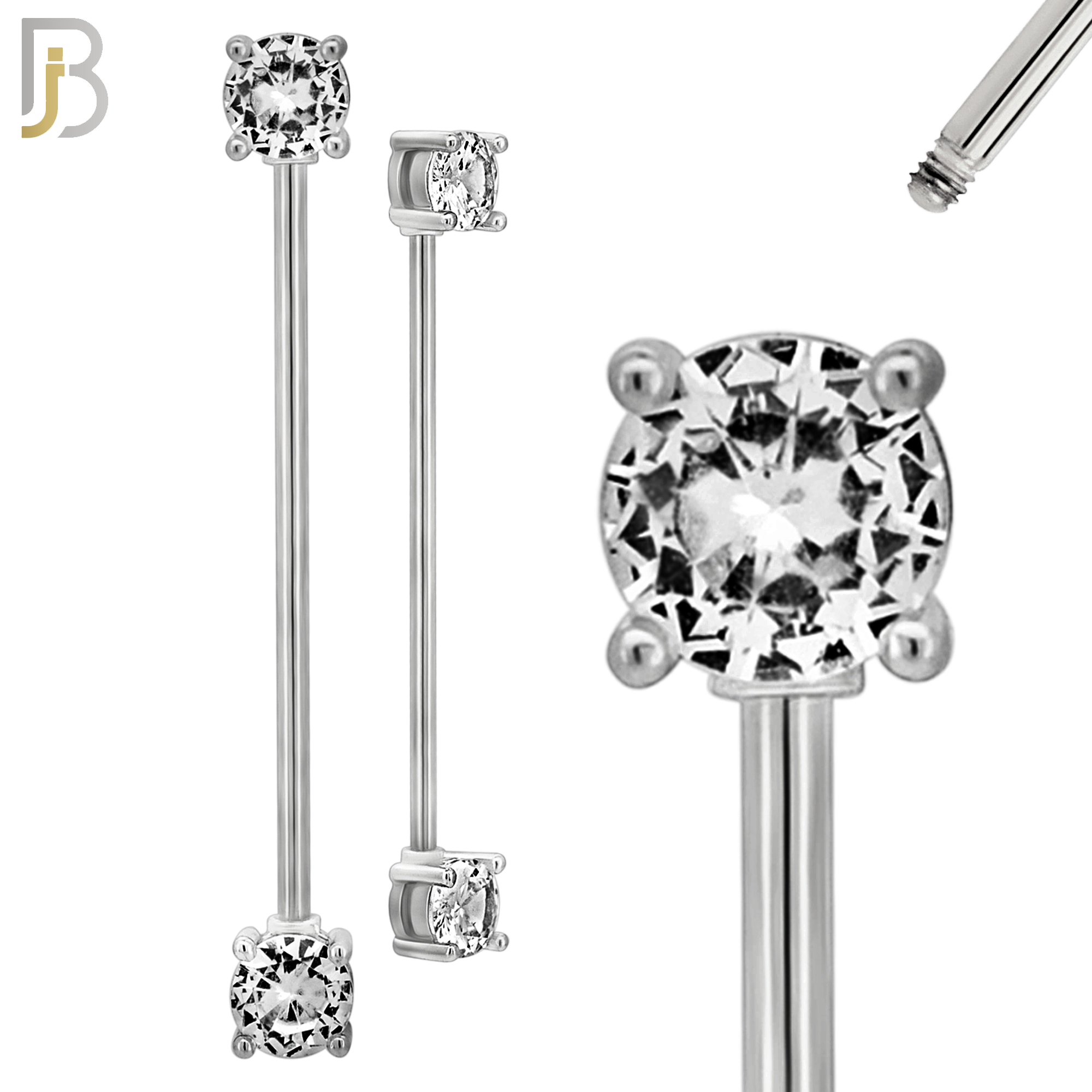 PK-BB37SM - 14g - 38mm - 6mm CZ - 316L Surgical Steel Industrial Barbell with CZ in Prong Setting External Threaded Pack of 16 image 5