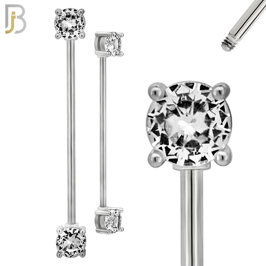 PK-BB37SM - 14g - 38mm - 6mm CZ - 316L Surgical Steel Industrial Barbell with CZ in Prong Setting External Threaded Pack of 16 image 5