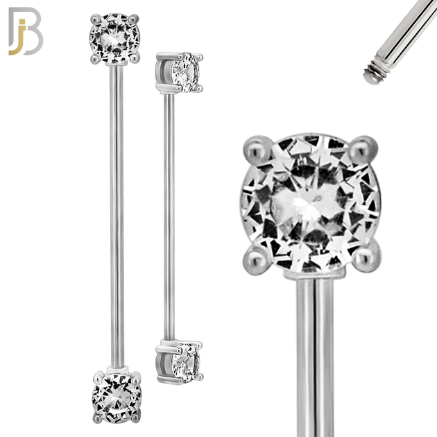 PK-BB37SM - 14g - 38mm - 6mm CZ - 316L Surgical Steel Industrial Barbell with CZ in Prong Setting External Threaded Pack of 16 image 5