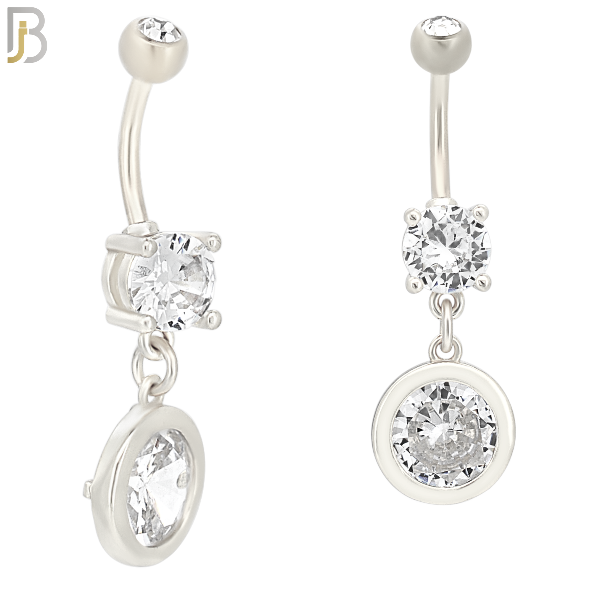 N043 - 316L Stainless Steel Dangling Bezel Round Design Belly Ring with 4mm Screw Ball image 1
