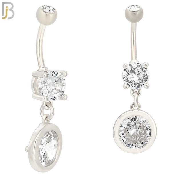 N043 - 316L Stainless Steel Dangling Bezel Round Design Belly Ring with 4mm Screw Ball image 1