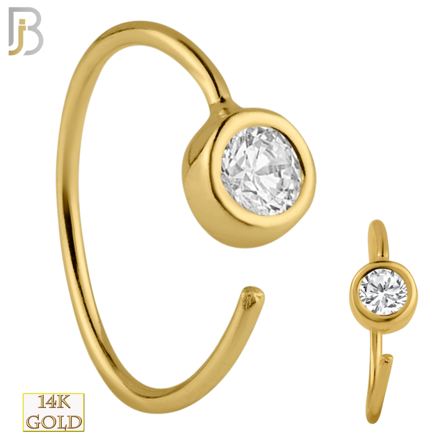 14-CT73C - 14K Solid Gold Single Round CZ in Bezel Setting Nose Hoop image 0