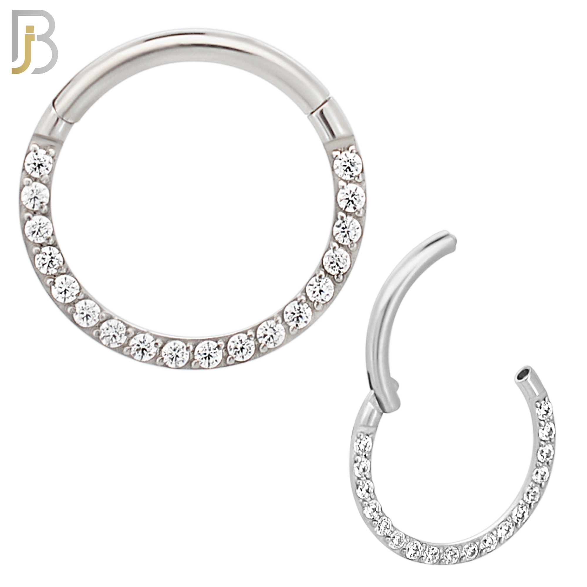 CT93S -  316 Stainless Steel Hinged Hoop with CZ Gems Nose Rings (PACK OF 6) image 2