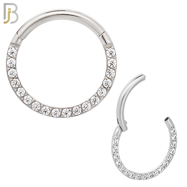 CT93S -  316 Stainless Steel Hinged Hoop with CZ Gems Nose Rings (PACK OF 6) image 2
