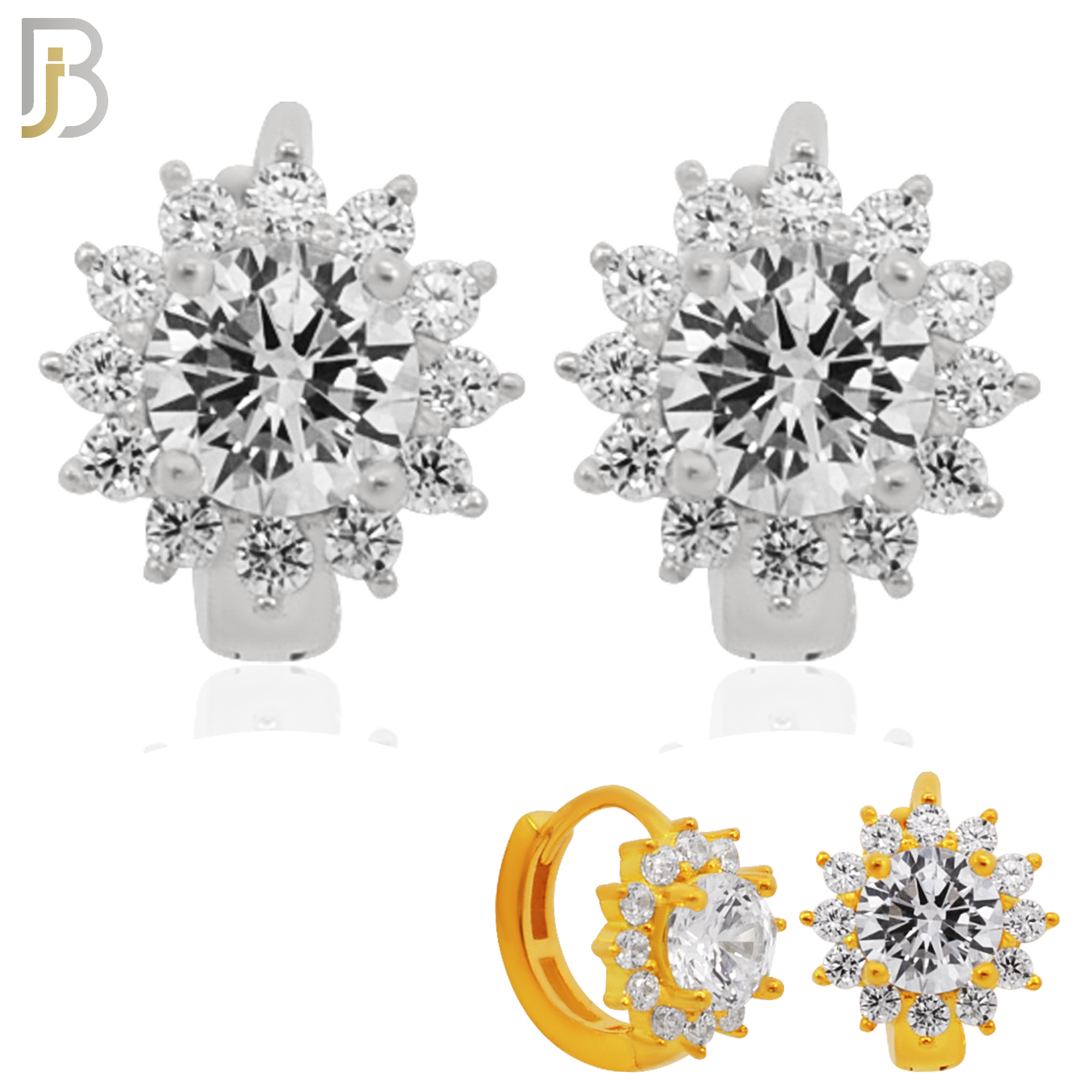 925-ES274 - 925 Sterling Silver Round Prong Multi Zircon Design Huggies Hoops Earrings Stud image 0