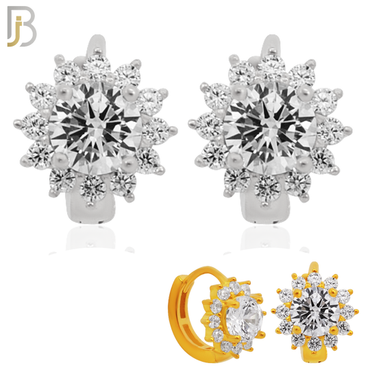 925-ES274 - 925 Sterling Silver Round Prong Multi Zircon Design Huggies Hoops Earrings Stud image 0