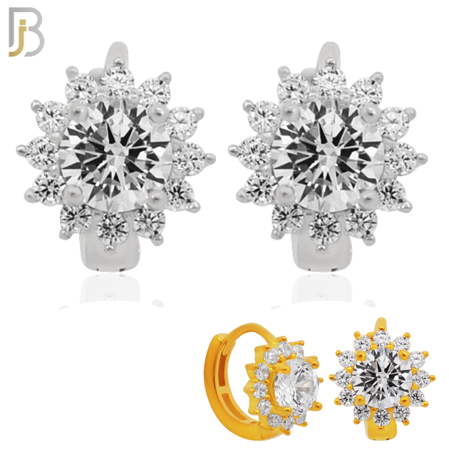 925-ES274 - 925 Sterling Silver Round Prong Multi Zircon Design Huggies Hoops Earrings Stud image 0