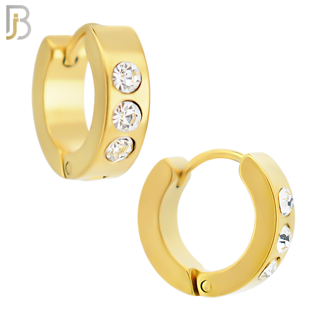 ES117 - 316L Stainless Steel Plain Huggies with Three Zircon Clip On image 3