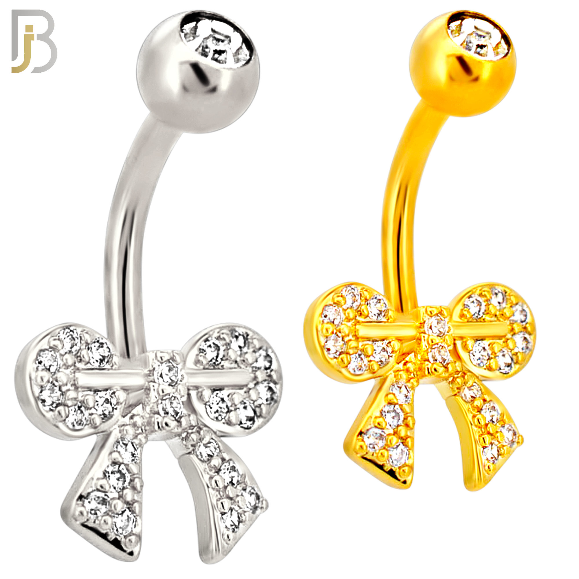 NB113 - 316L Surgical Steel Ribbon CZ studded Round Knots Belly Ring image 0