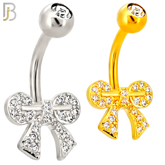 NB113 - 316L Surgical Steel Ribbon CZ studded Round Knots Belly Ring image 0