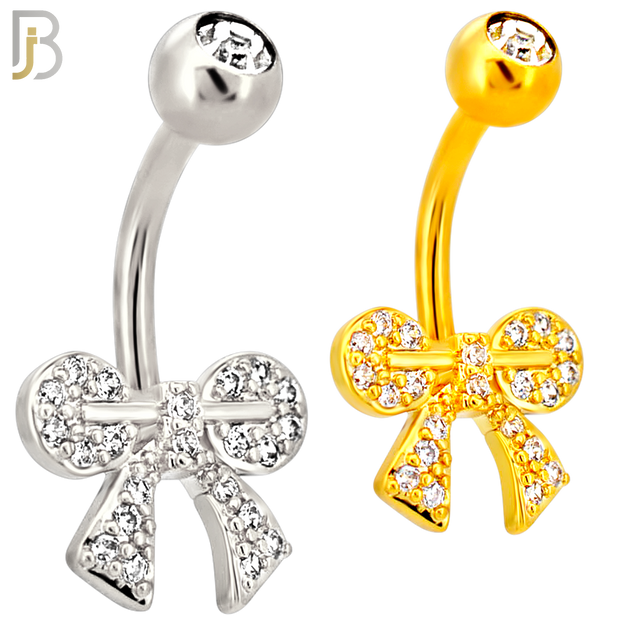 NB113 - 316L Surgical Steel Ribbon CZ studded Round Knots Belly Ring image 0