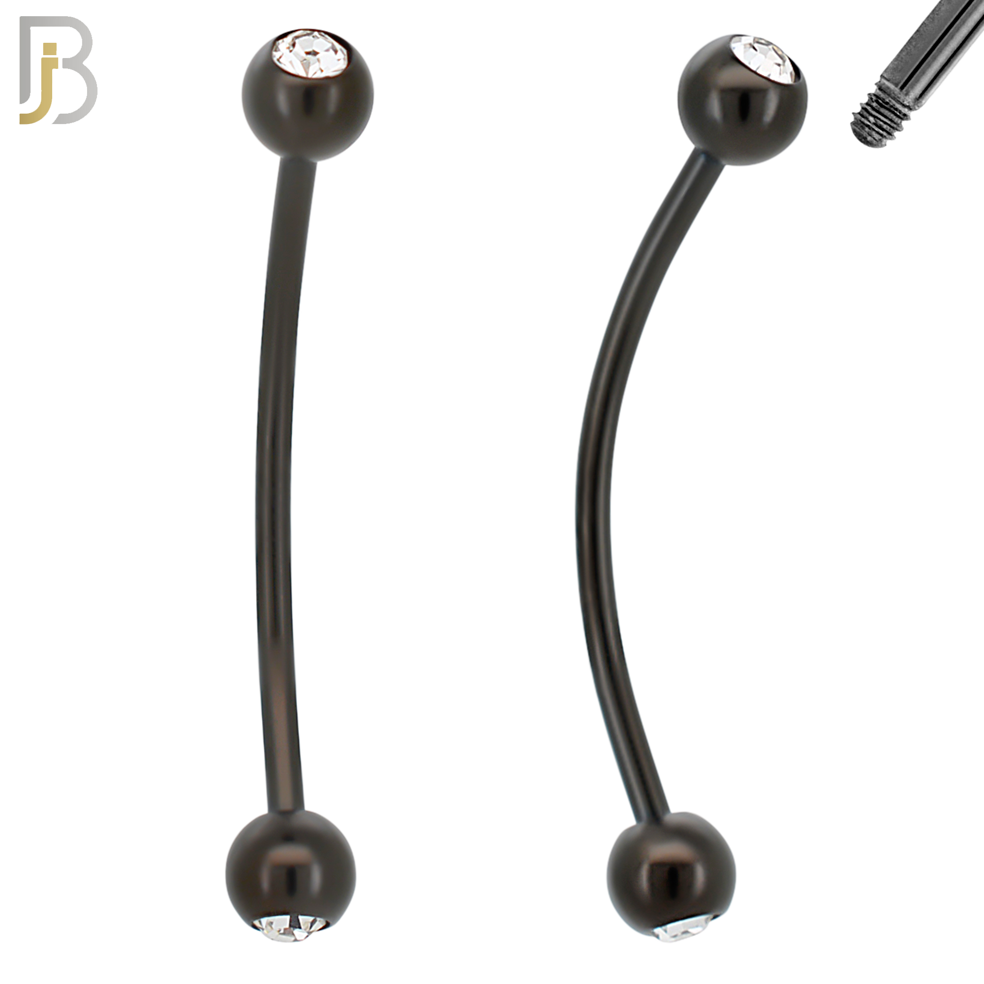 EC03KC - 316L Surgical Steel Black Plated Curved Plain Barbell Screw Ball with Zircon External Threaded (PACK OF 6) image
