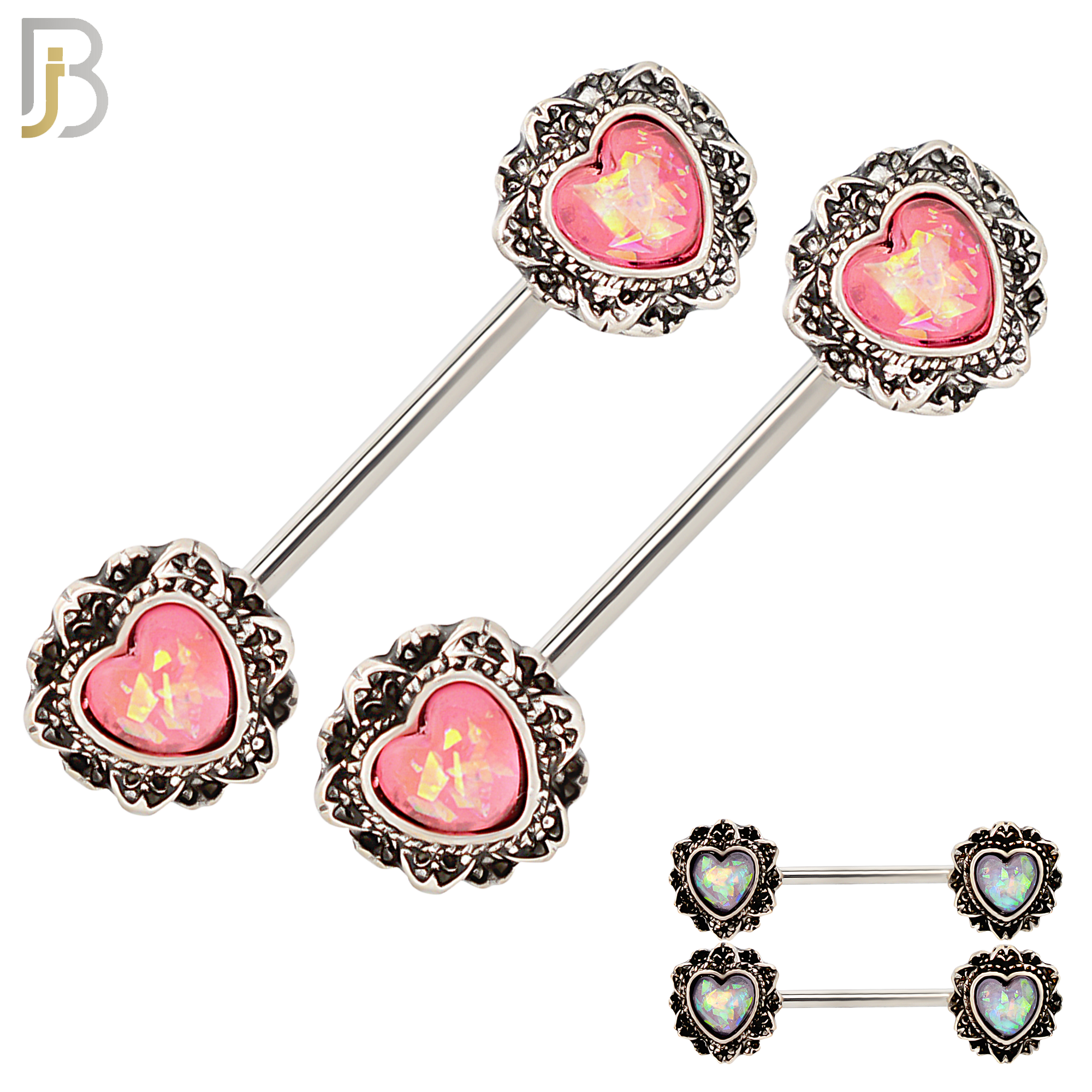NP17 - 316L Surgical Steel Screw Heart Opal Nipple Ring Piercing image 0